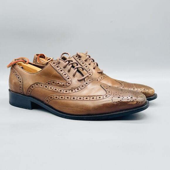 Donald J Pliner Shoes Mens 10 Brown Leather Gozar Wingtip Oxford Dress Brogue main image 10
